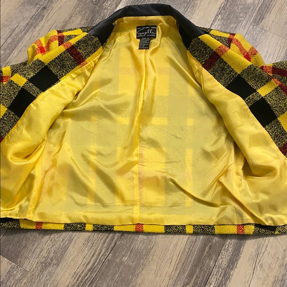 Vintage Suzelle Clueless Crop Yellow Plaid Tartan Wool Jacket Size 6 - Picture 8 of 10